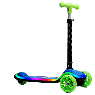 Самокат трёхколесный складной с подсветкой Rocket R0200 зелено синий 1